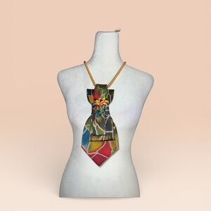 “Dainty Dapper “Multicolor Statement necktie Necklace with awesome brooch